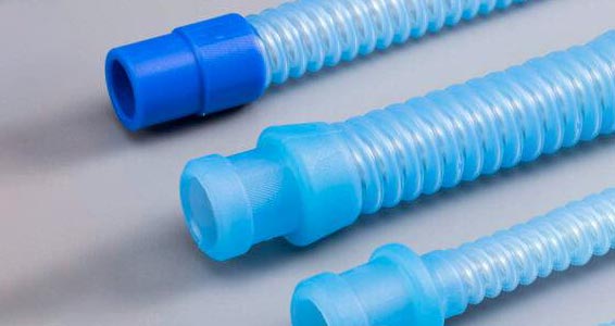 3 medical silicone breathing tubes with various connectors fabricated by Boyd